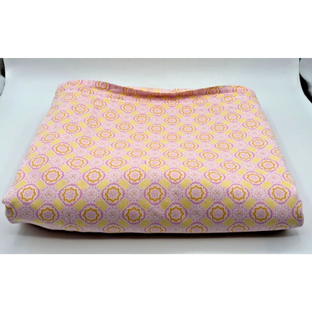 Serena & Lily Flat Sheet QUEEN Pink Yellow Geometric Mod Retro Rare MINT